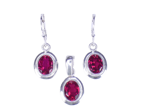 Red 925 Silver Drip Pendant Set